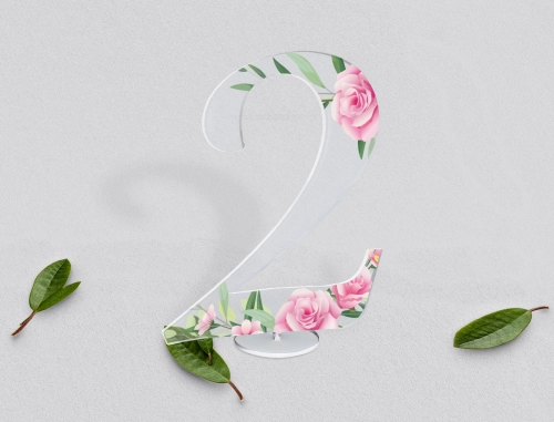 Akrylowe numery na stół weselny - Flowers & Frame Motyw 4