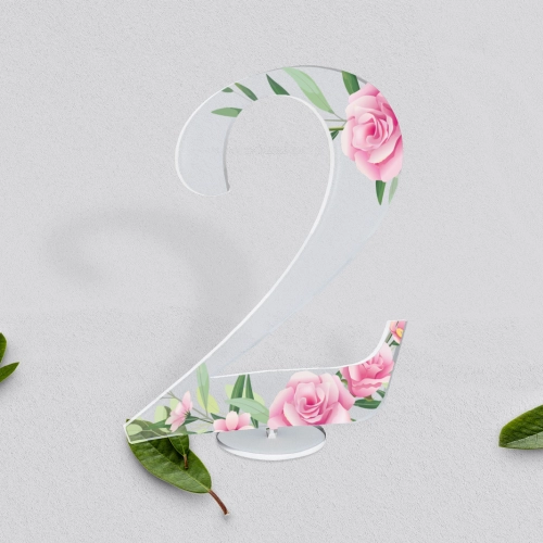 Akrylowe numery na stół weselny - Flowers & Frame Motyw 4