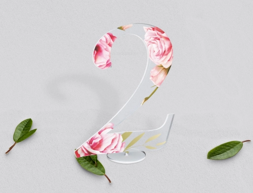 Akrylowe numery na stół weselny - Flowers & Frame Motyw 5