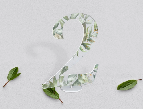 Akrylowe numery na stół weselny - Leaves Motyw 1