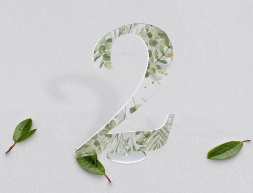 Akrylowe numery na stół weselny - Leaves Motyw 2