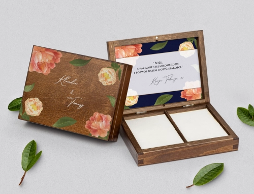 Pudełko na obrączki prostokątne brązowe - Loveletter Motyw 5