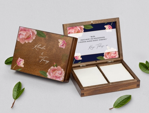Pudełko na obrączki prostokątne brązowe - Loveletter Motyw 6