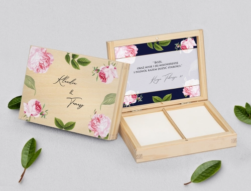 Pudełko na obrączki prostokątne naturalne - Loveletter Motyw 2
