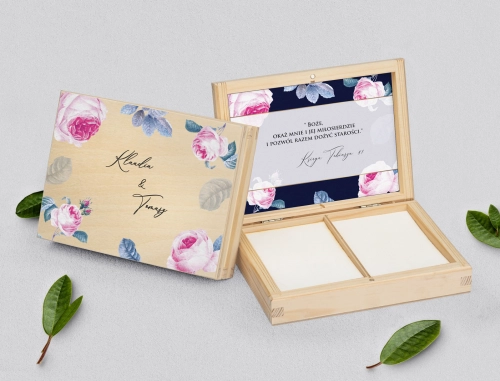 Pudełko na obrączki prostokątne naturalne - Loveletter Motyw 3