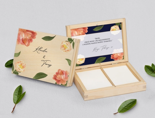 Pudełko na obrączki prostokątne naturalne - Loveletter Motyw 5