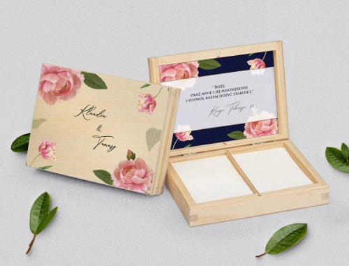 Pudełko na obrączki prostokątne naturalne - Loveletter Motyw 6