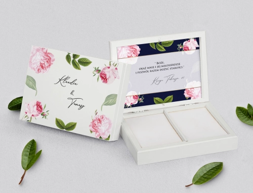 Pudełko na obrączki prostokątne białe - Loveletter Motyw 2