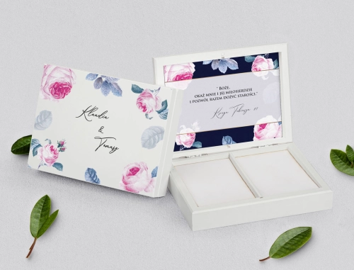 Pudełko na obrączki prostokątne białe - Loveletter Motyw 3