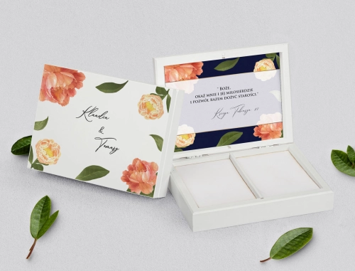 Pudełko na obrączki prostokątne białe - Loveletter Motyw 5