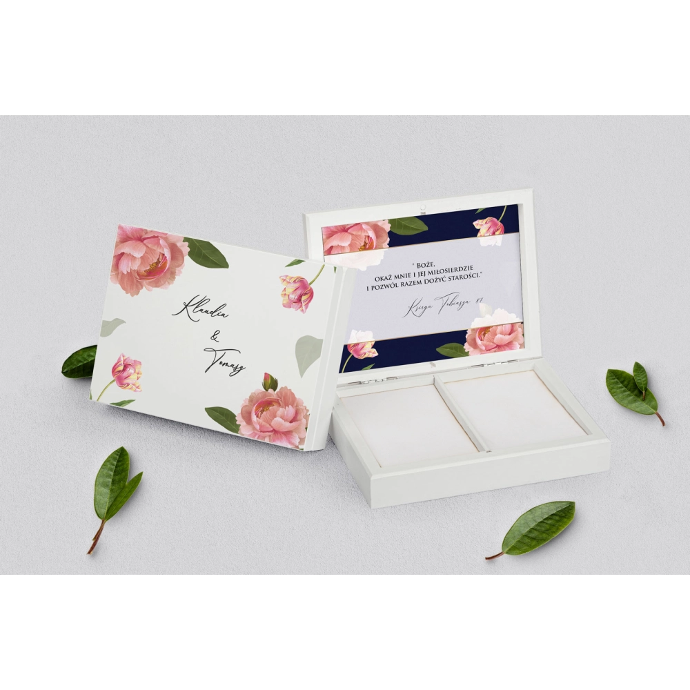 Pudełko na obrączki prostokątne białe - Loveletter Motyw 6