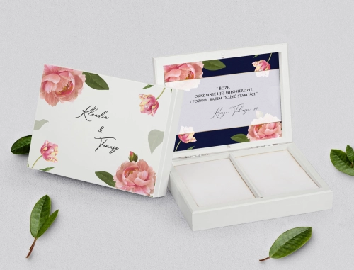Pudełko na obrączki prostokątne białe - Loveletter Motyw 6