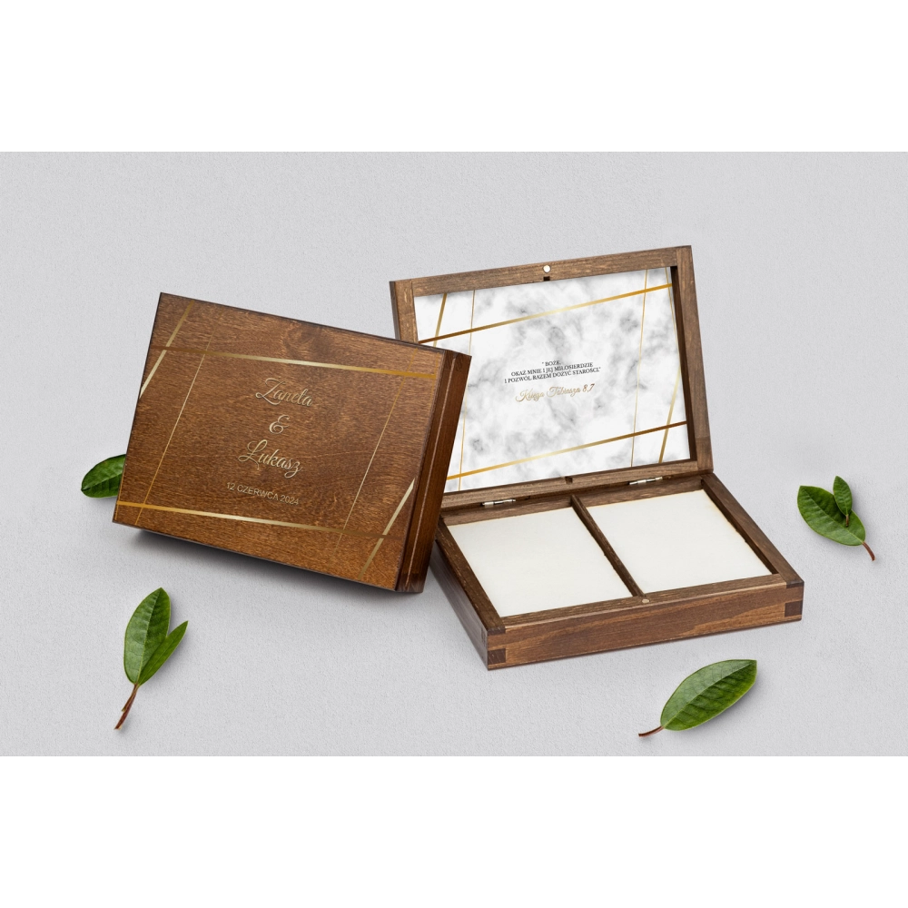 Pudełko na obrączki prostokątne brązowe - Marmur i&nbsp;Złoto Motyw 2