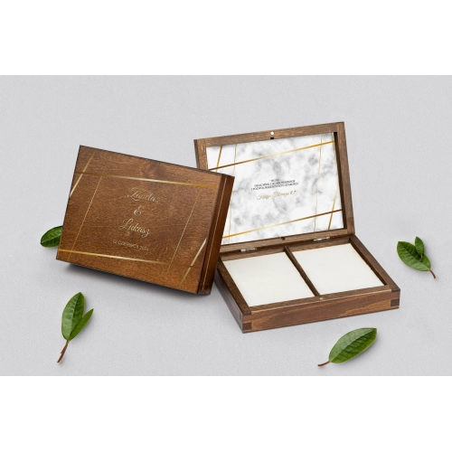 Pudełko na obrączki prostokątne brązowe - Marmur i Złoto Motyw 2