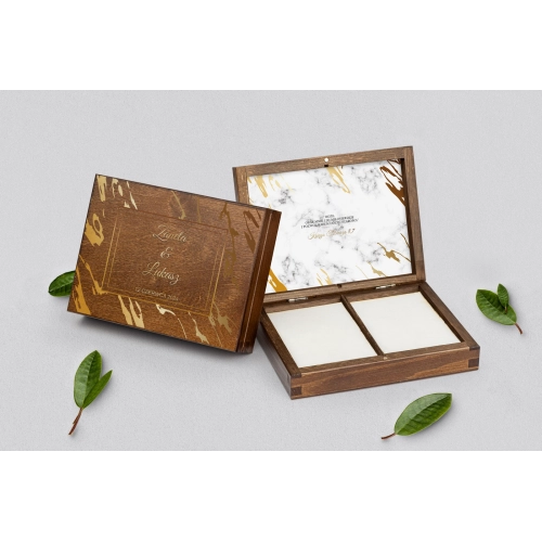 Pudełko na obrączki prostokątne brązowe - Marmur i Złoto Motyw 3