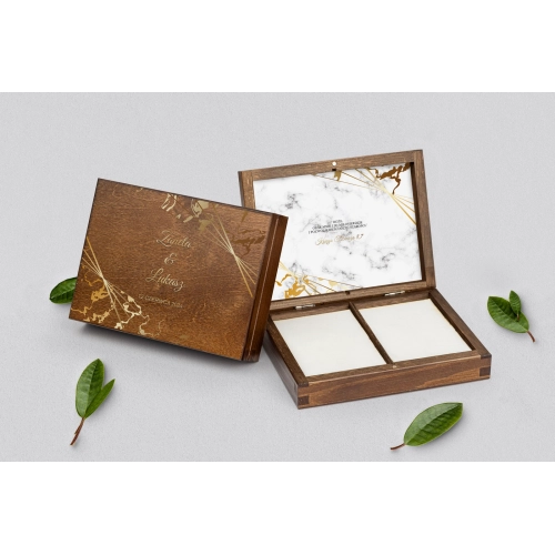 Pudełko na obrączki prostokątne brązowe - Marmur i Złoto Motyw 4