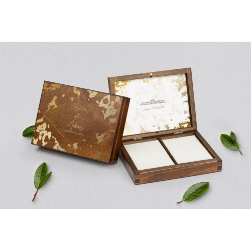 Pudełko na obrączki prostokątne brązowe - Marmur i Złoto Motyw 5