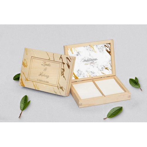 Pudełko na obrączki prostokątne naturalne - Marmur i Złoto Motyw 3