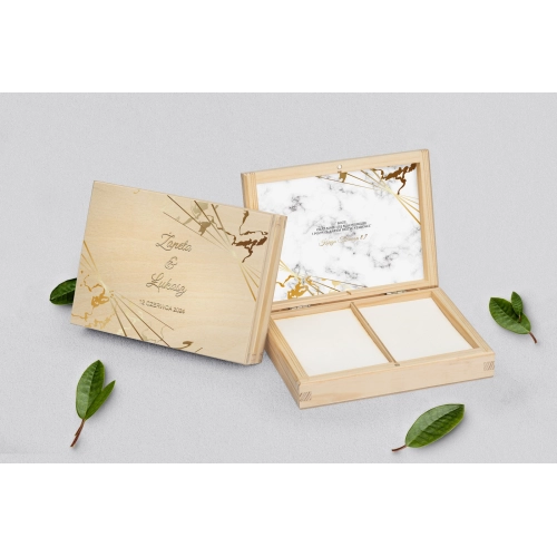 Pudełko na obrączki prostokątne naturalne - Marmur i Złoto Motyw 4