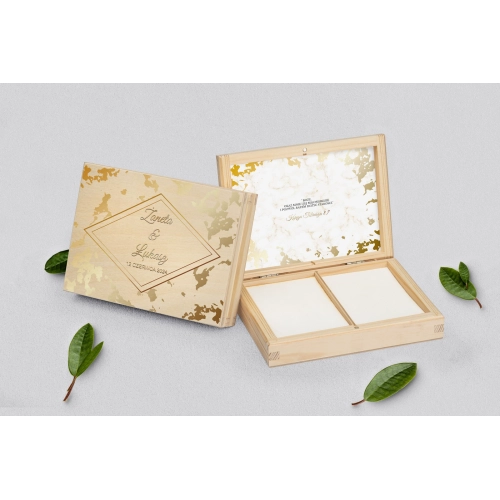 Pudełko na obrączki prostokątne naturalne - Marmur i Złoto Motyw 5