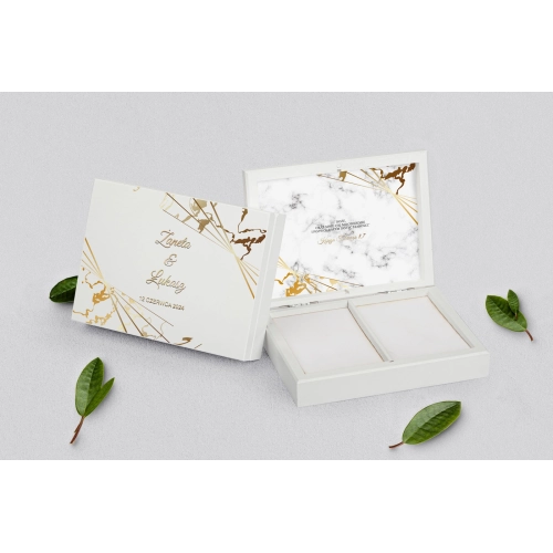 Pudełko na obrączki prostokątne białe - Marmur i Złoto Motyw 4