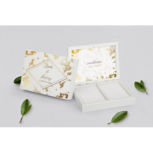 Pudełko na obrączki prostokątne białe - Marmur i Złoto Motyw 5
