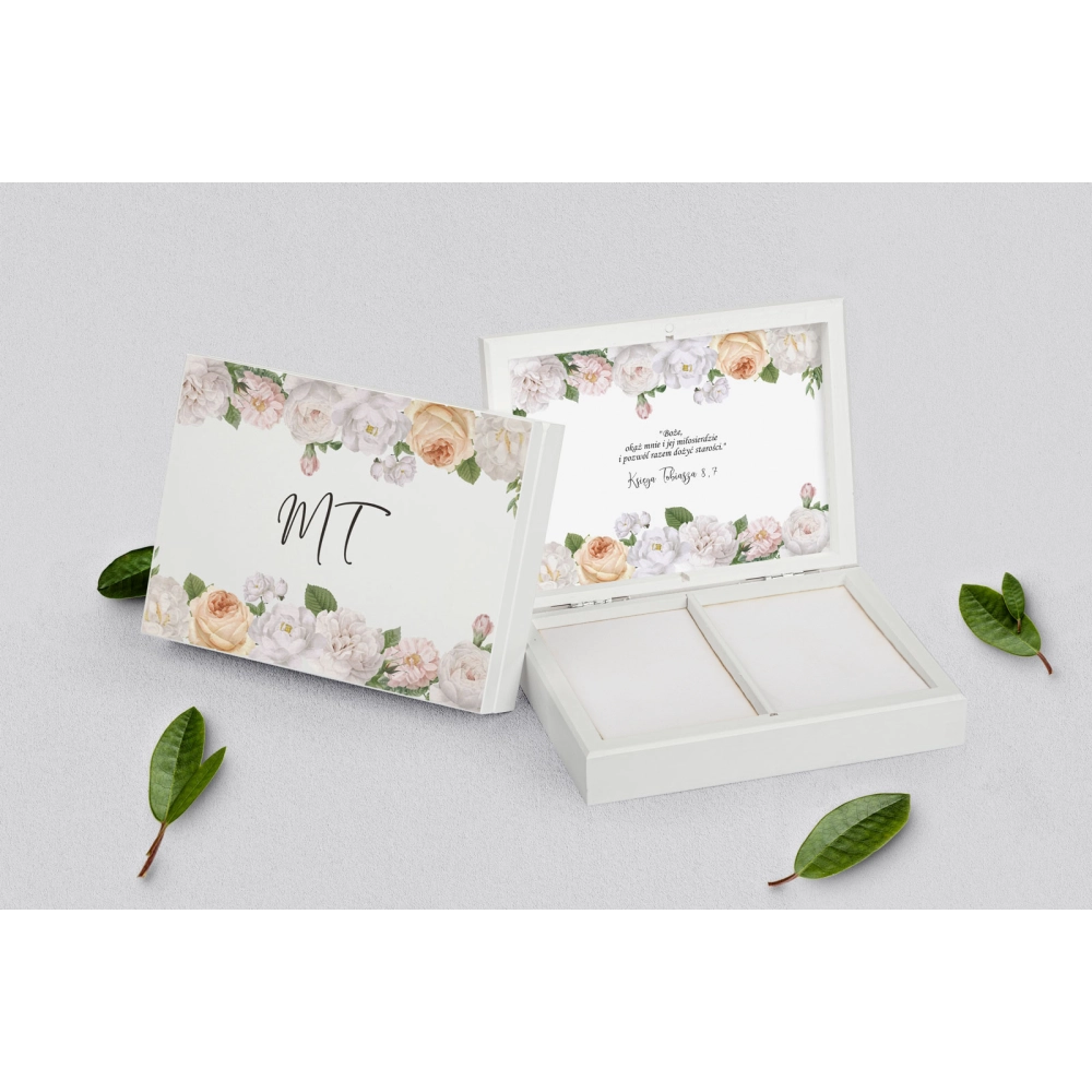 Pudełko na obrączki prostokątne białe - Ofelia Motyw 3
