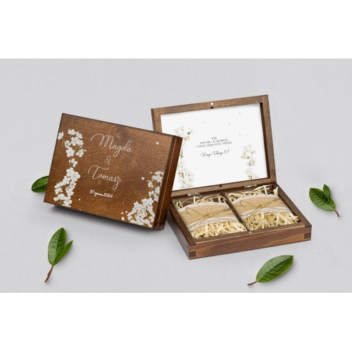 Pudełko na obrączki prostokątne brązowe - Biały Czas - Motyw 1