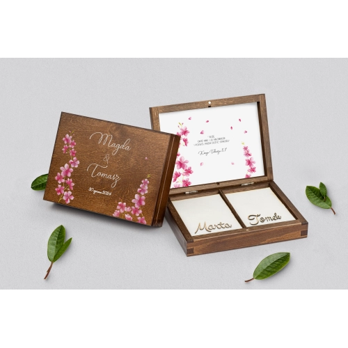 Pudełko na obrączki prostokątne brązowe - Biały Czas - Motyw 3