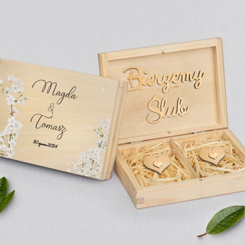 Pudełko na obrączki prostokątne naturalne - Biały Czas - Motyw 1