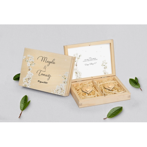 Pudełko na obrączki prostokątne naturalne - Biały Czas - Motyw 1
