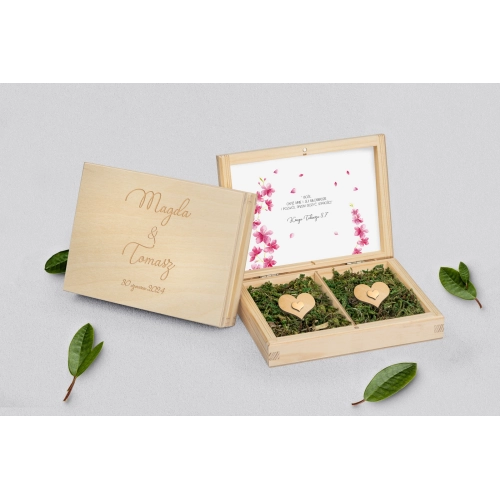 Pudełko na obrączki prostokątne naturalne - Biały Czas - Motyw 3