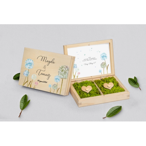 Pudełko na obrączki prostokątne naturalne - Biały Czas - Motyw 4