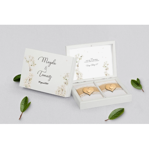 Pudełko na obrączki prostokątne białe - Biały Czas - Motyw 1