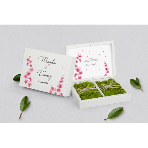 Pudełko na obrączki prostokątne białe - Biały Czas - Motyw 3