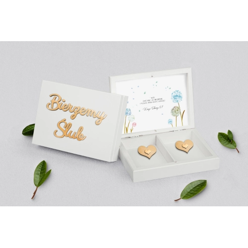 Pudełko na obrączki prostokątne białe - Biały Czas - Motyw 4