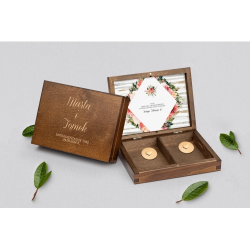 Pudełko na obrączki prostokątne brązowe - Akwarelka - Motyw 2