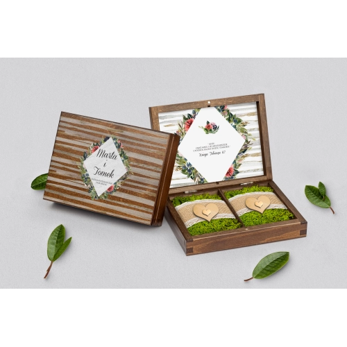 Pudełko na obrączki prostokątne brązowe - Akwarelka - Motyw 3