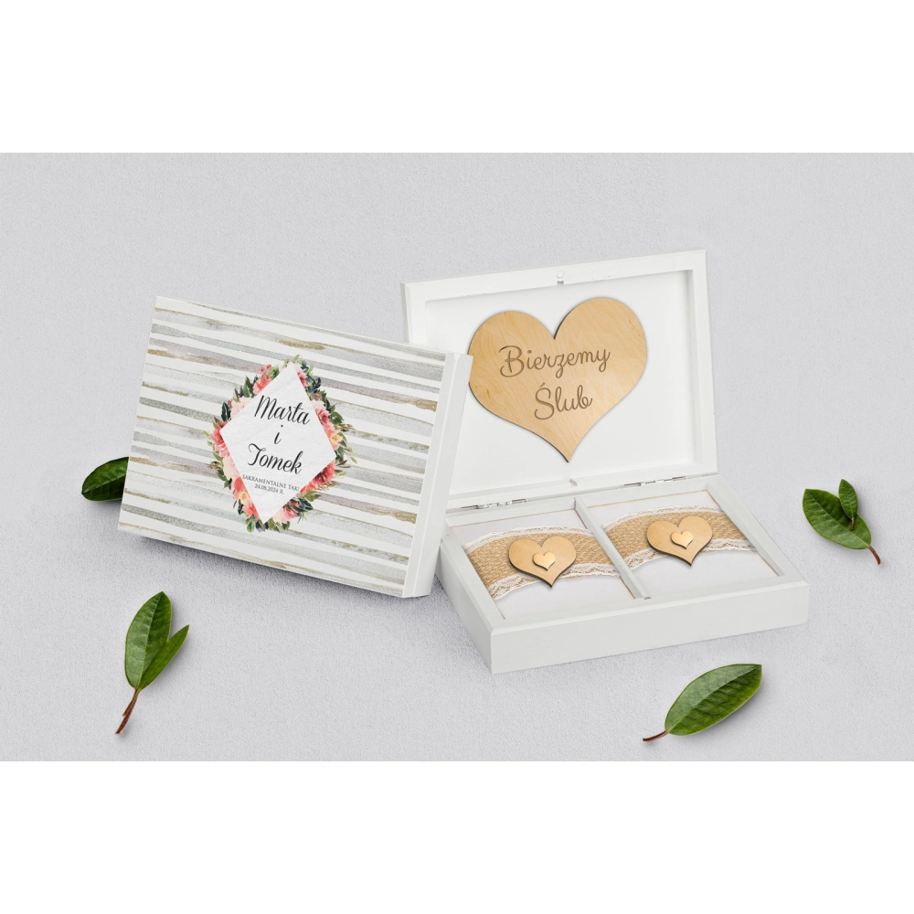 Pudełko na obrączki prostokątne białe - Akwarelka - Motyw 2