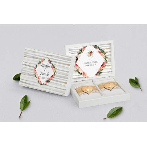 Pudełko na obrączki prostokątne białe - Akwarelka - Motyw 2