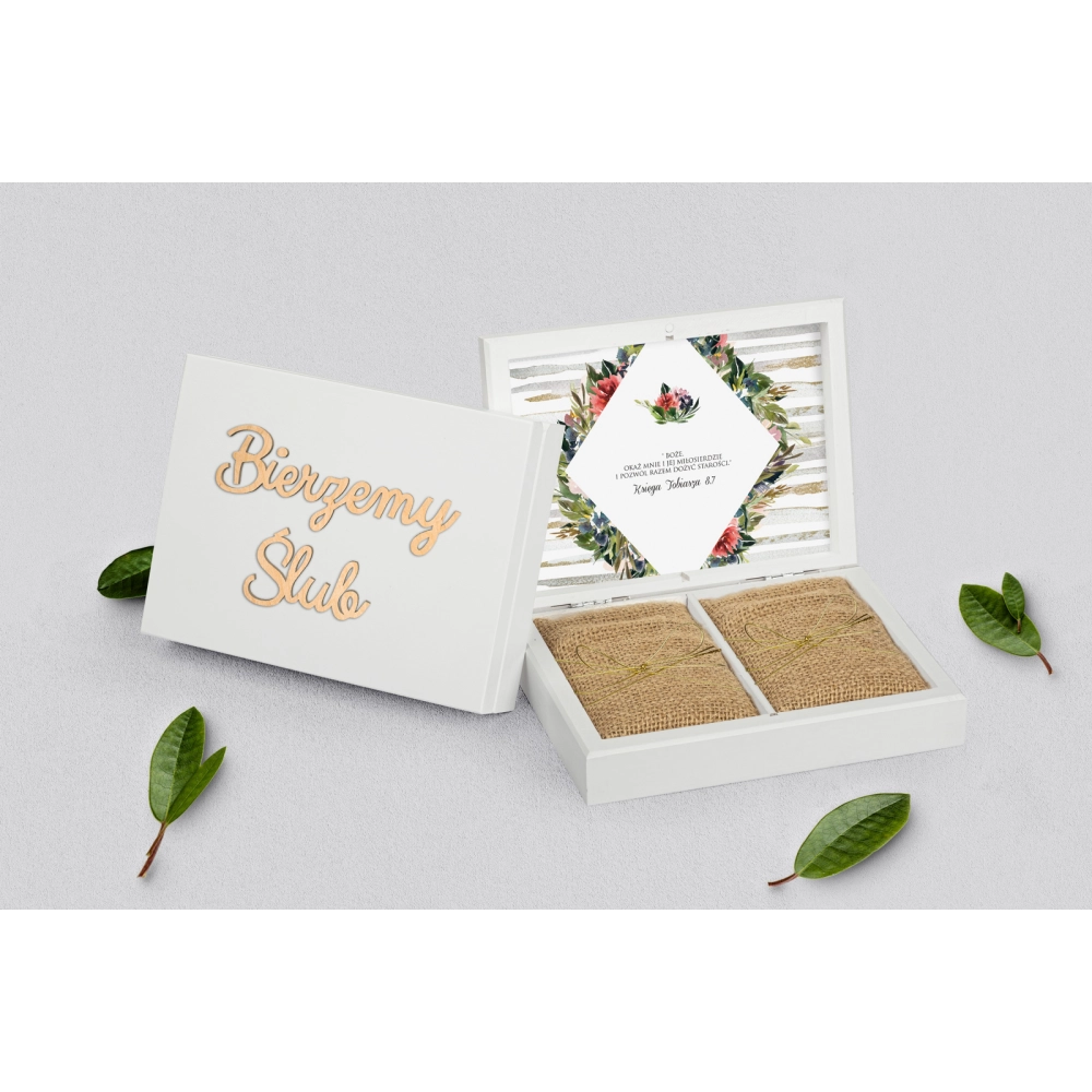 Pudełko na obrączki prostokątne białe - Akwarelka - Motyw 3