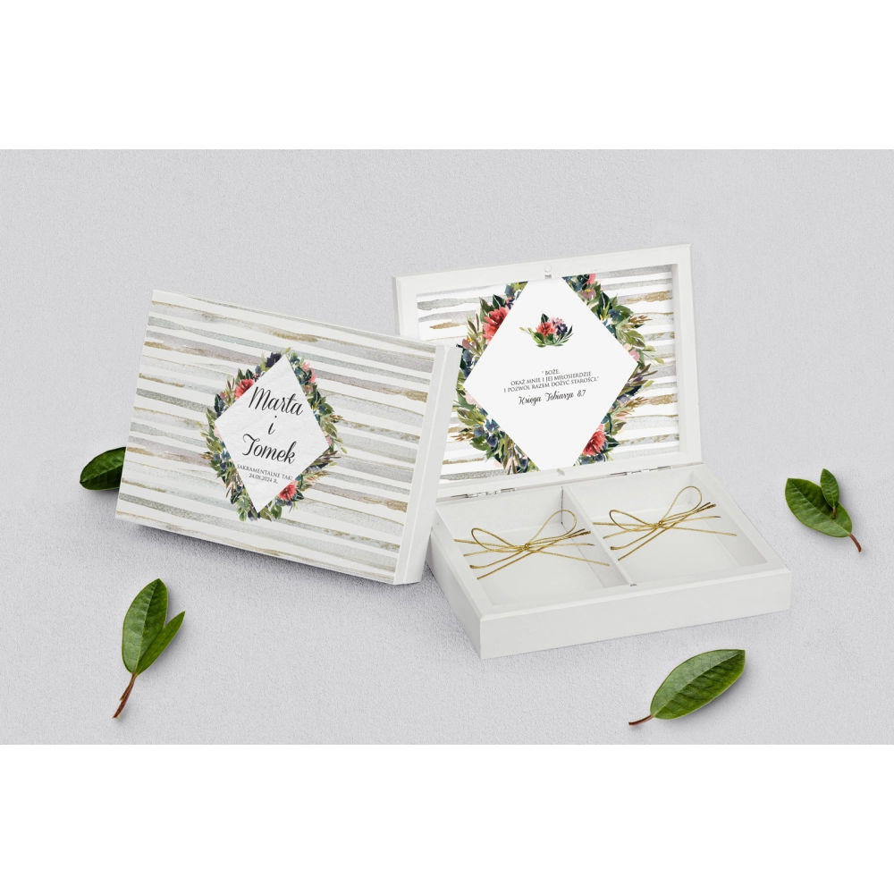 Pudełko na obrączki prostokątne białe - Akwarelka - Motyw 3