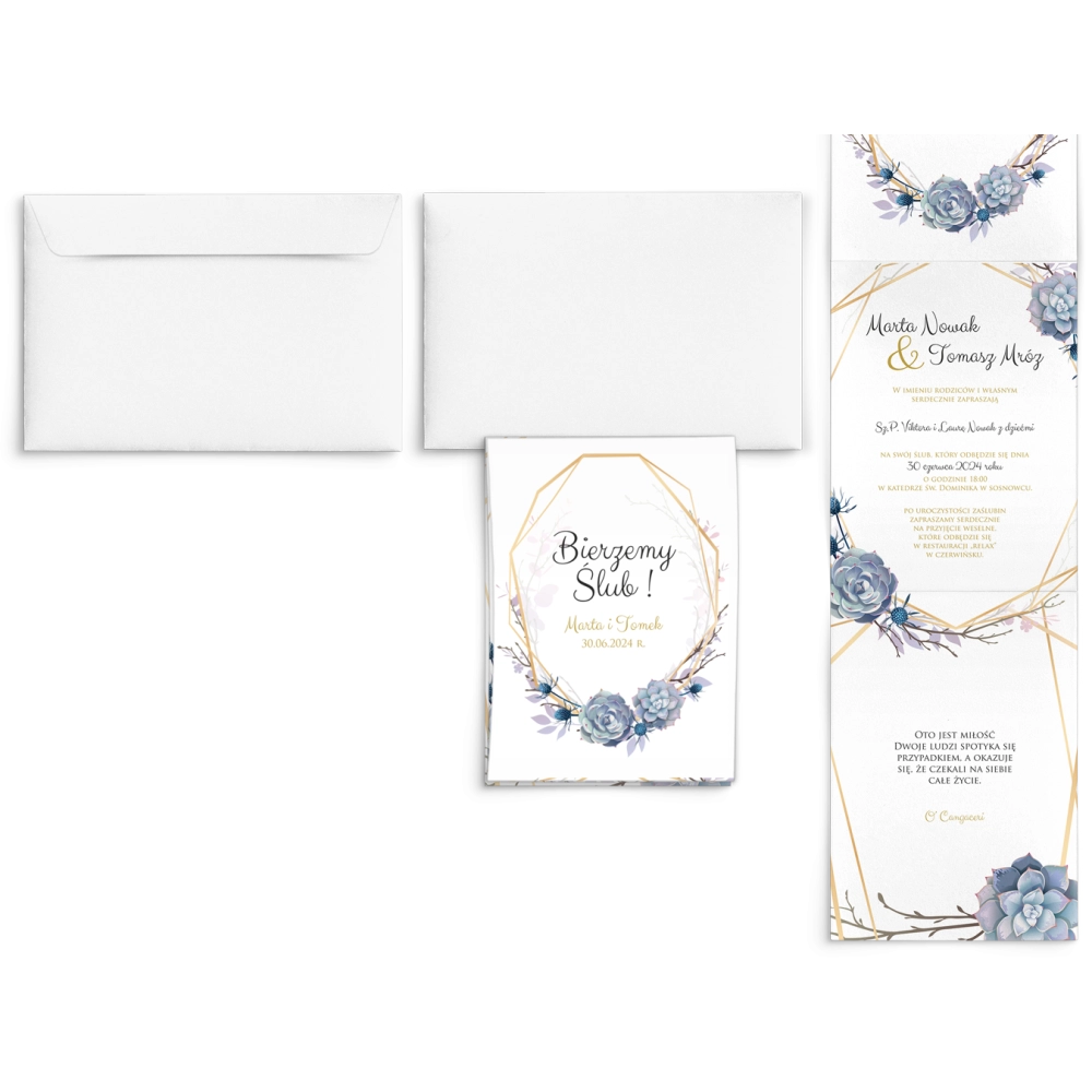 Zaproszenia ślubne Harmonijka - Flowers & Frame Motyw 6