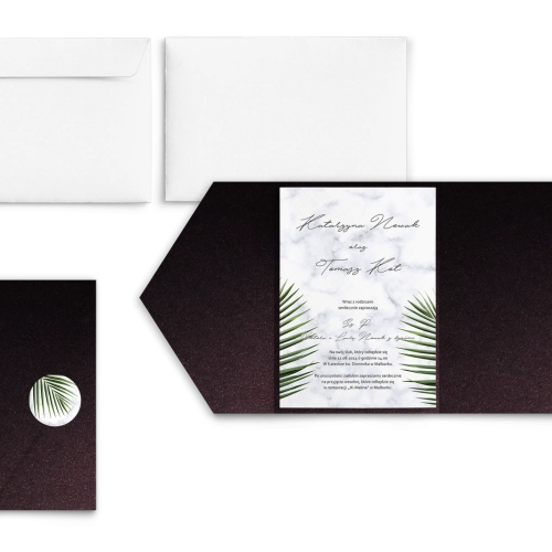 Zaproszenia ślubne w etui Marble leaf - motyw 1