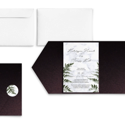 Zaproszenia ślubne w etui Marble leaf - motyw 2