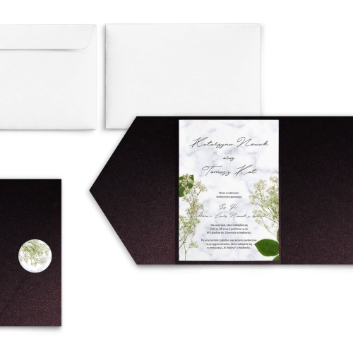 Zaproszenia ślubne w etui Marble leaf - motyw 3