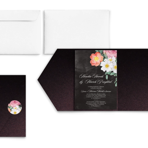 Zaproszenia ślubne w Etui Black Flowers - Motyw 3