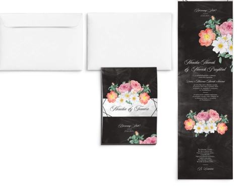 Zaproszenia ślubne Harmonijka - Black Flowers Motyw 3