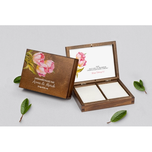 Pudełko na obrączki prostokątne brązowe - Sweet Love Motyw 4