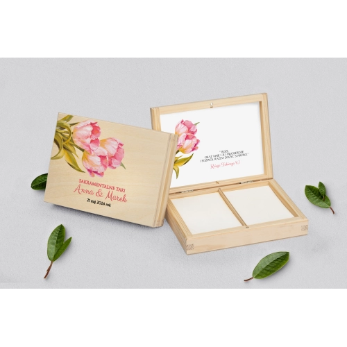 Pudełko na obrączki prostokątne naturalne - Sweet Love Motyw 4